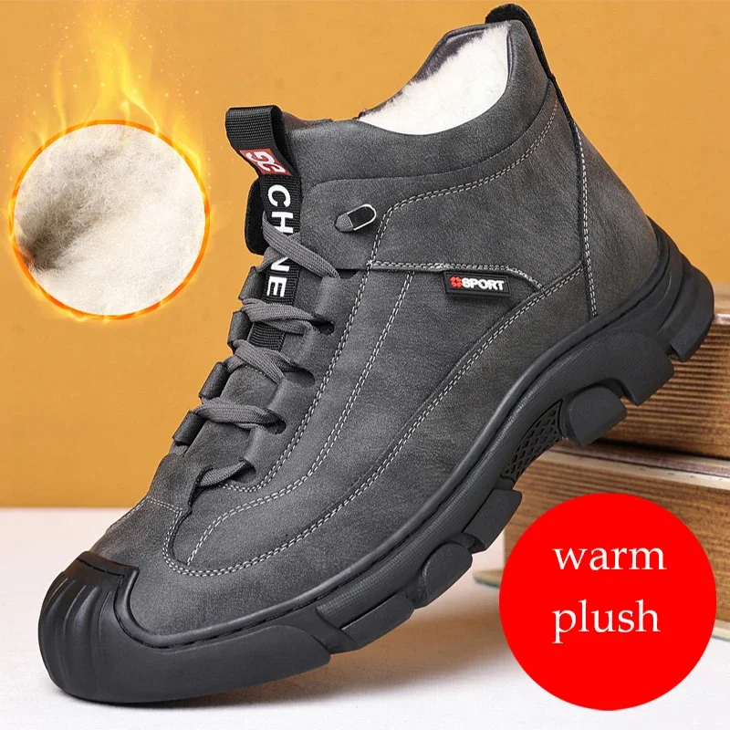 Botas de nieve con suela gruesa para hombre, zapatos cálidos de algodón, ropa de trabajo, zapatos informales versátiles, talla 46, invierno, 2024