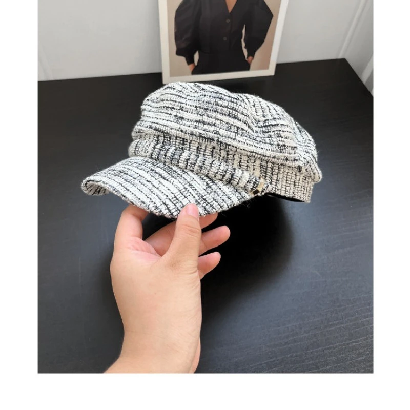 Neue Modische Mehrfarbige Gebogene Schirmmütze mit Flachem Oberteil für Damen, Sommer- und Herbst-Streetwear, Vielseitige Warme Newsboy-Kappe – Detail 5