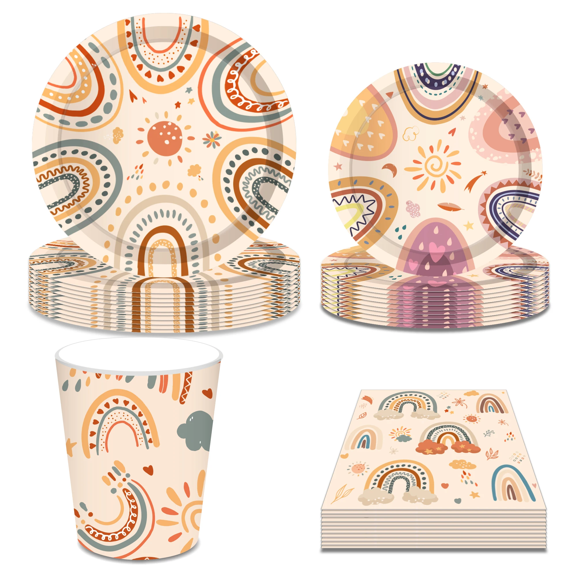 Boho Rainbow Birthday Party Disposable Tableware Paper Plate Napkin Banner Tablecloth Bohemian Hippie Happy Birthday Party Decor