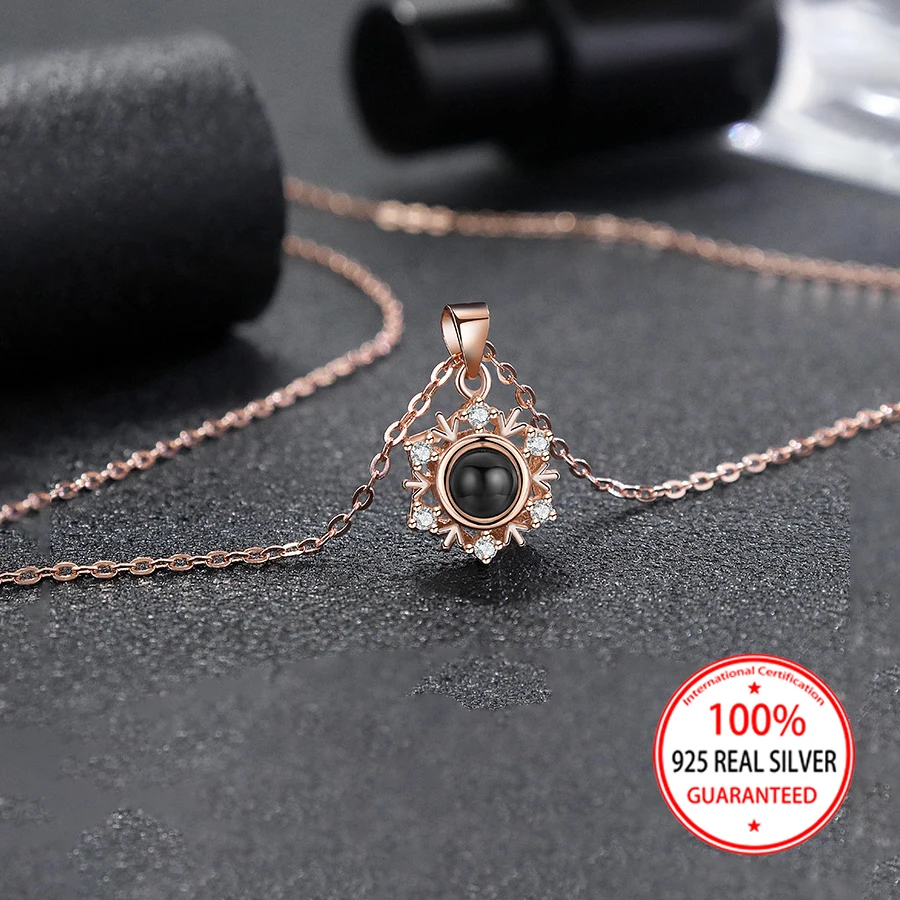 925 Sterling Silver Custom Color Photo Projection Snowflake Pendant Necklace Fashion Valentine's Day Gift For Girlfriend Wedding