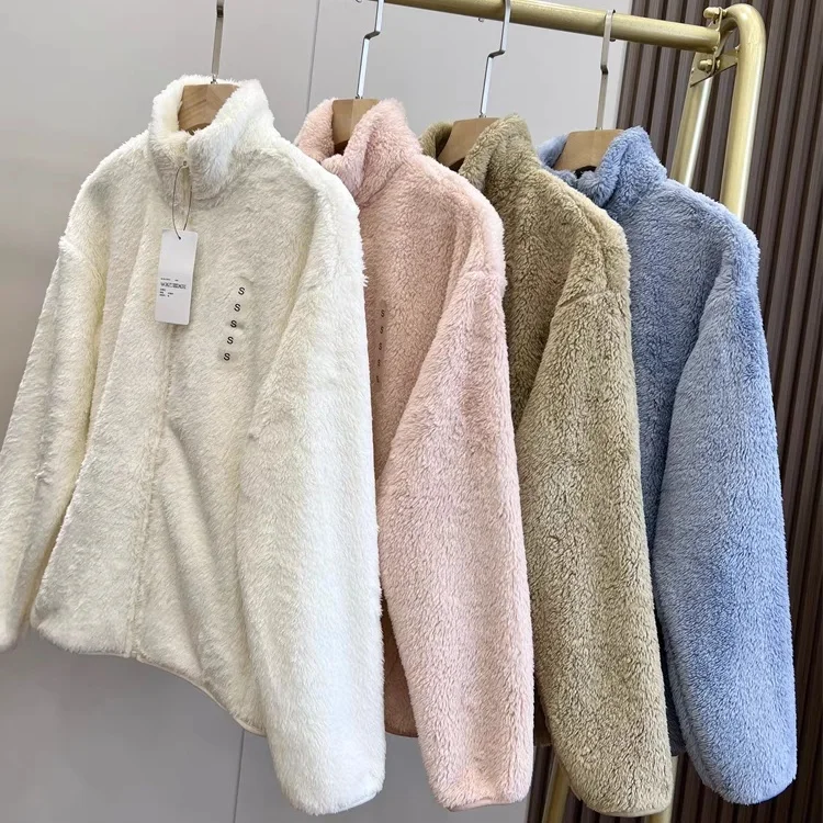 Women's Fce Lined Stand Collar Jaet Autumn Winter Soft Warm Comfortable Home Wear U-Try Room ible Outerwear