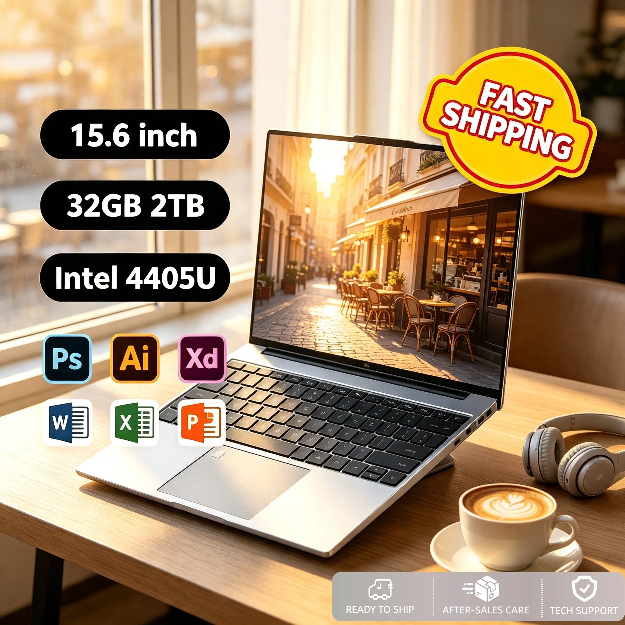 Intel Pentium 4405U 15.6 Inch Gaming Laptop 16GB RAM 2TB SSD Ultra Slim Notebook 1920x1080 Office Study PC Pro Max Core