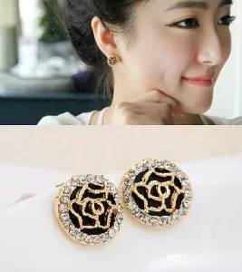 2026 New Fashion Beautiful Rose Flower Crystal Stud Earrings For Women Jewelry Chic Earrings