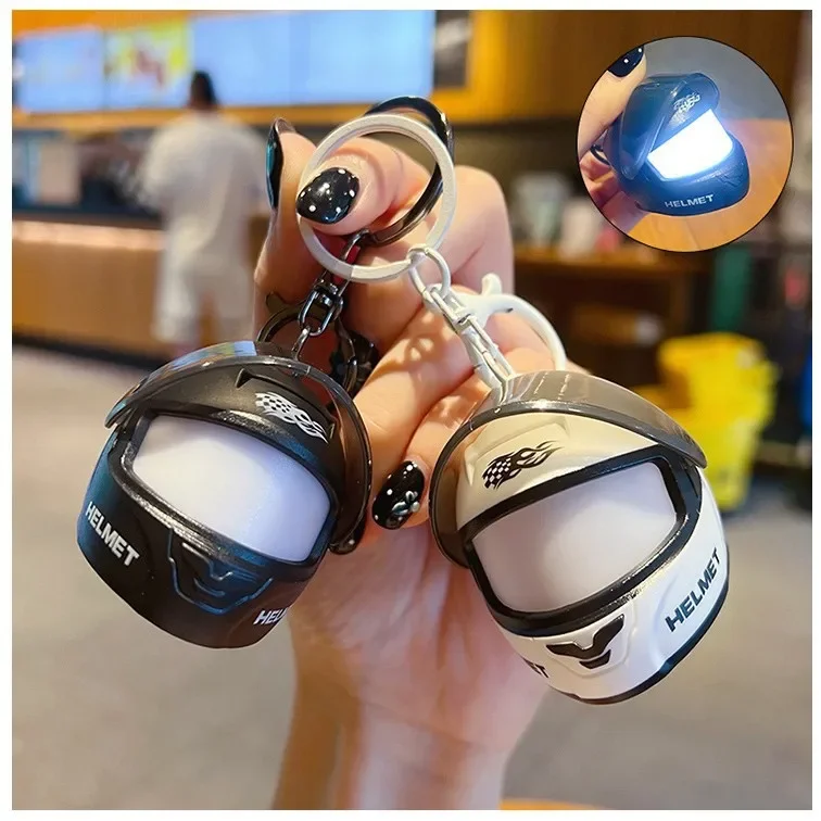 3D Mini Motorcycle Helmet Keychain, Cool Light-Up Charm for Backpacks & Luggage, Perfect Mini Gift for Biker Motorcycle Lovers