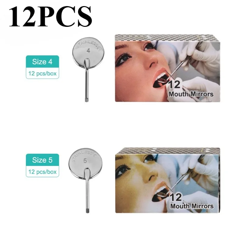 

12 шт./кор., стоматологическое зеркало для рта, головка из нержавеющей стали, конусная розетка, внутриротовое оральное зеркало для внутреннего аксессуара для рта # 4 # 5