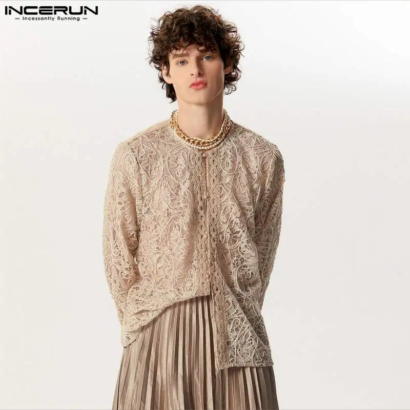 Incerun Tops 2024 American Style Mode Männer Perspektive Jacquard Button Shirts lässig einfache Langarm Cardigan Bluse S-5XL