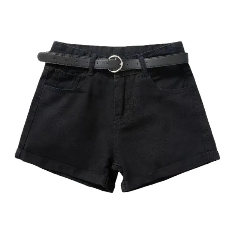 

Denim Shorts Women's Summer New High-waisted Slimming Black Curly Edge Loose A Line Wide Leg Hot Pants Instagram Trend Girl's