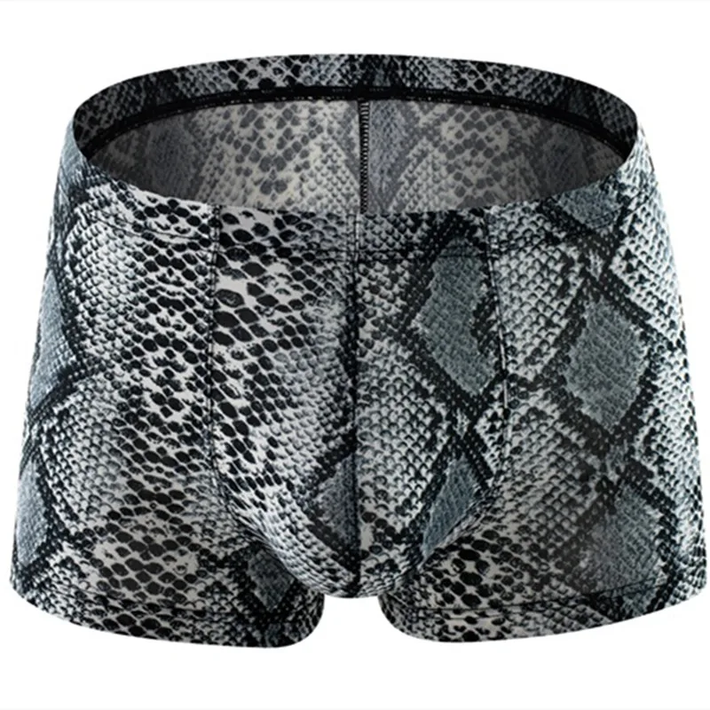 Boxer en peau de serpent pour homme, culotte léopard, sous-vêtement respirant U convexe en poudres, caleçon Cueca Callogging M-XXL