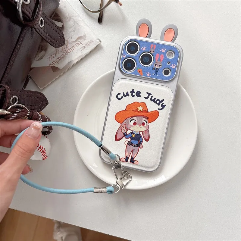 

New Disney Zootopia Judy Nick Phone Case for IPhone 14 15 16 17 Pro Max Wrist Strap Soft Cover Shockproof Full-Coverage Printed