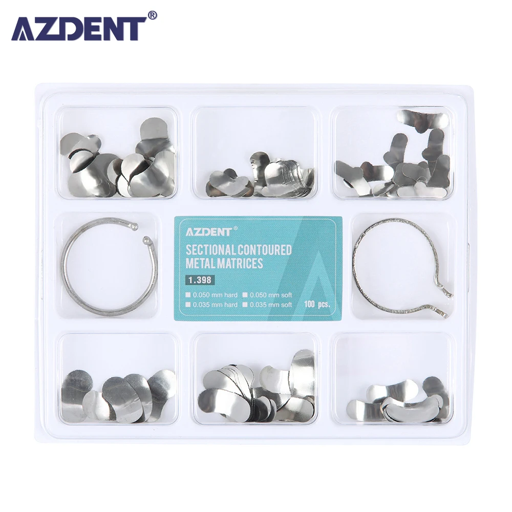 AZDENT Matriz Odontológica Seccional, Contorneado Metal Meterial, Springclip, Matrizes, Ferramentas Odontologia, No.1.330, 100 pcs por caixa