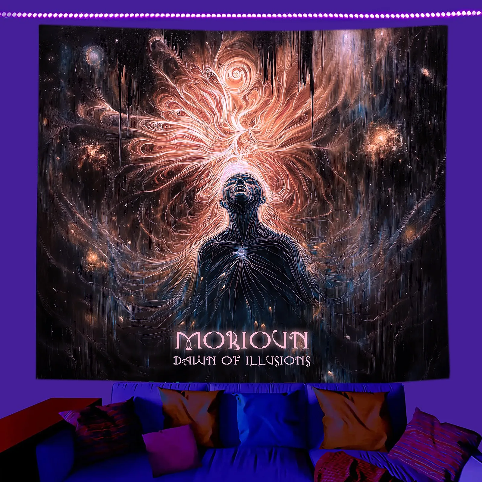 

Psychedelic Mandala Blacklight Tapestry UV Reactive 2D Flat Printed Peach Skin Wall Hanging Bedroom Party Room Aesthetic Decor