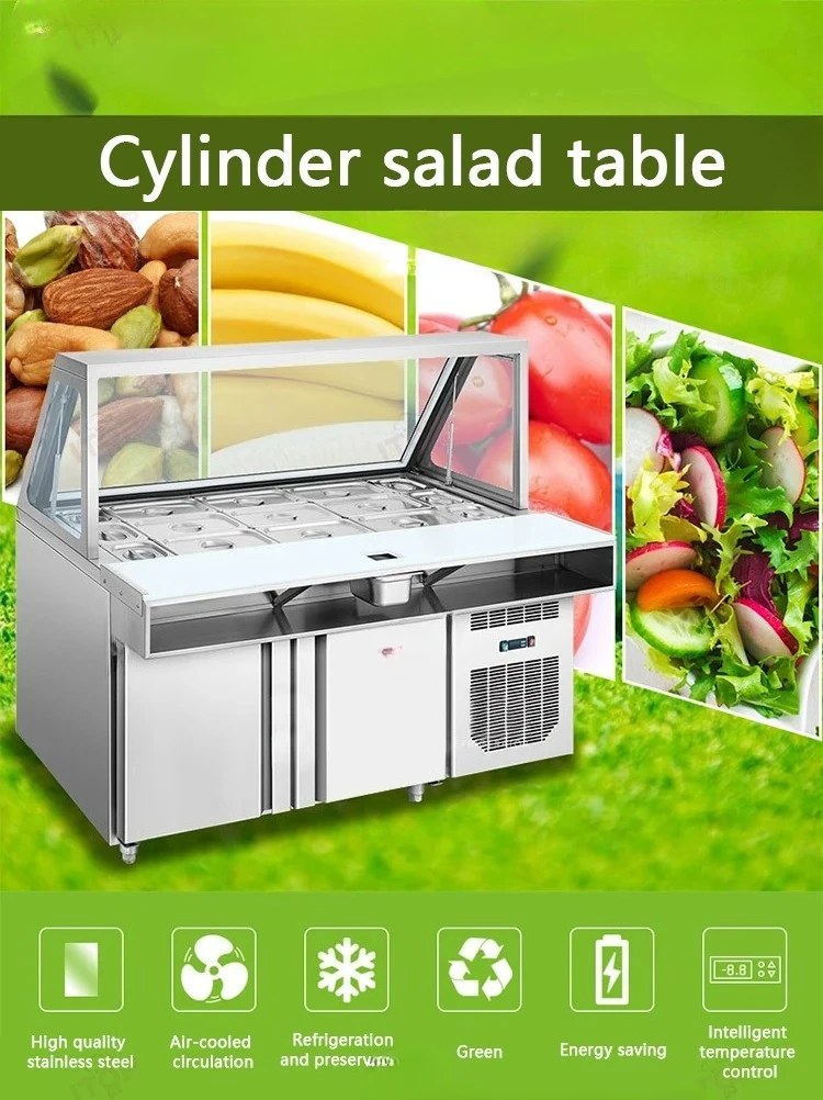 

Industrial Pizza Salad Workbench Cylinder Sandwich Prep Table Glass Cover Refrigerated Display Cabinet For Buffet