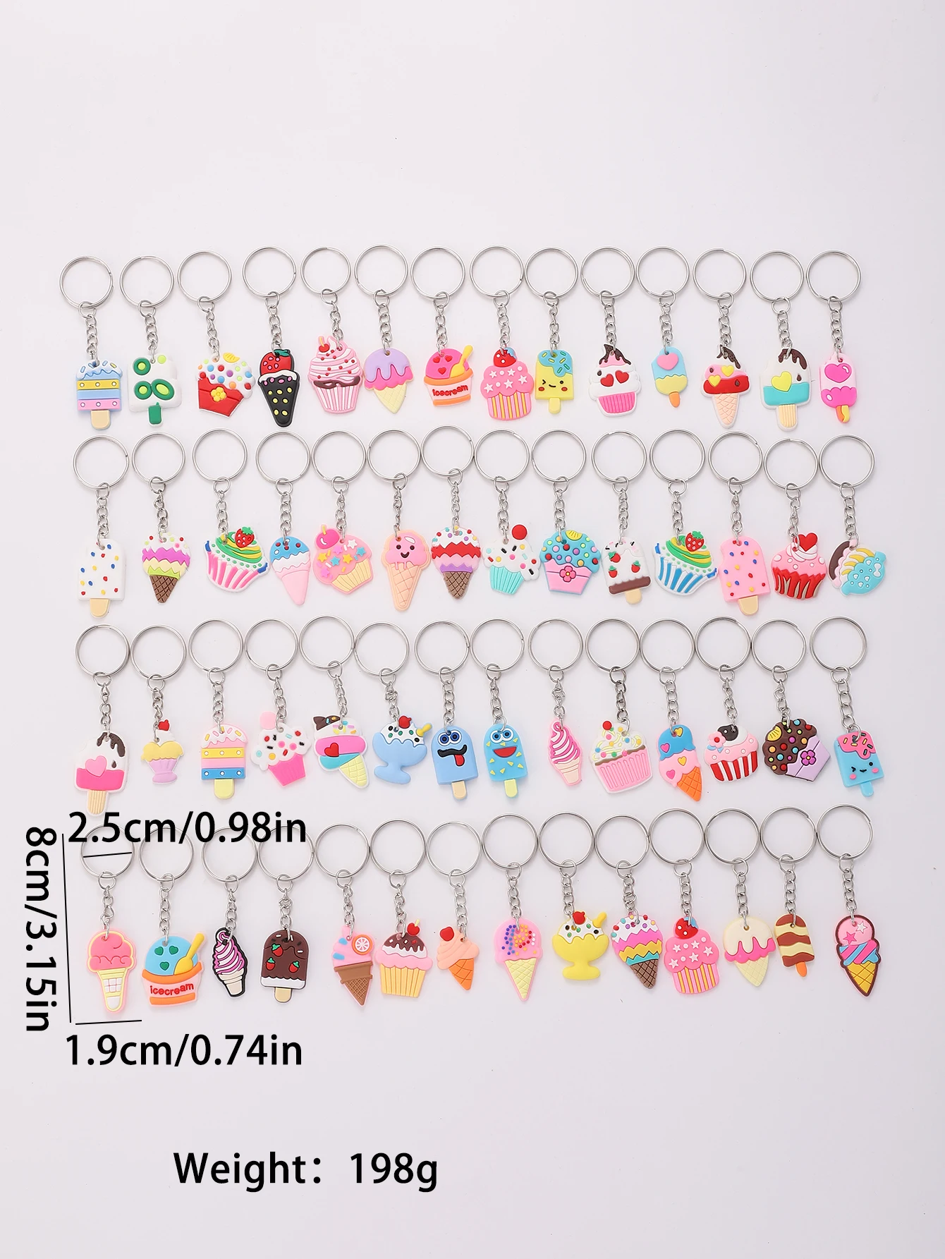 56pcs/set Cartoon Ice Cream Keychain Cute Soft Key Chain Ring Wallet Bag Backpack Charm Birthday Party Decor Women Girls Gift