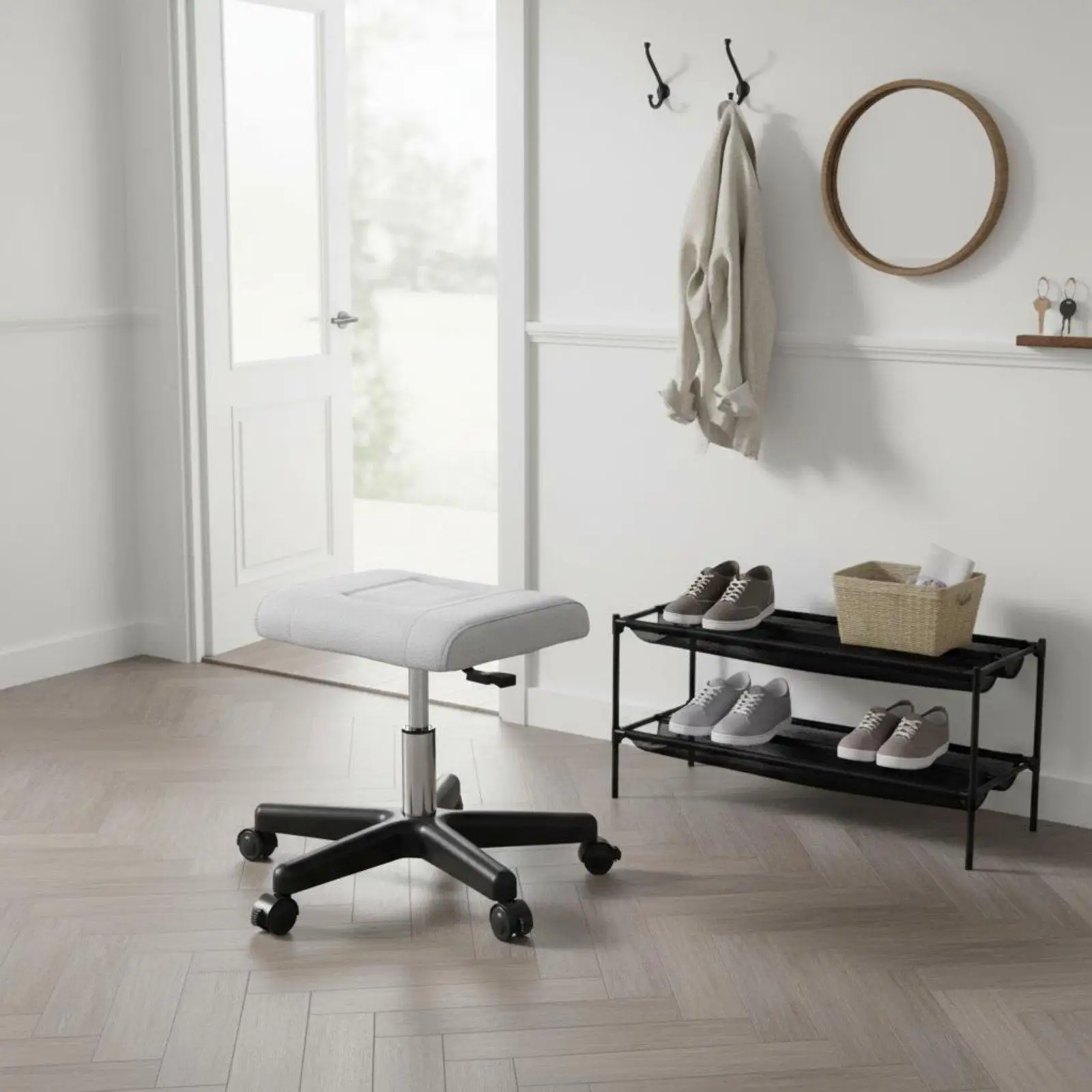 Mobile Footstool with Wheels for Under Desk Use Height Adjustable PU Leather Ottoman for Ergonomic Posture
