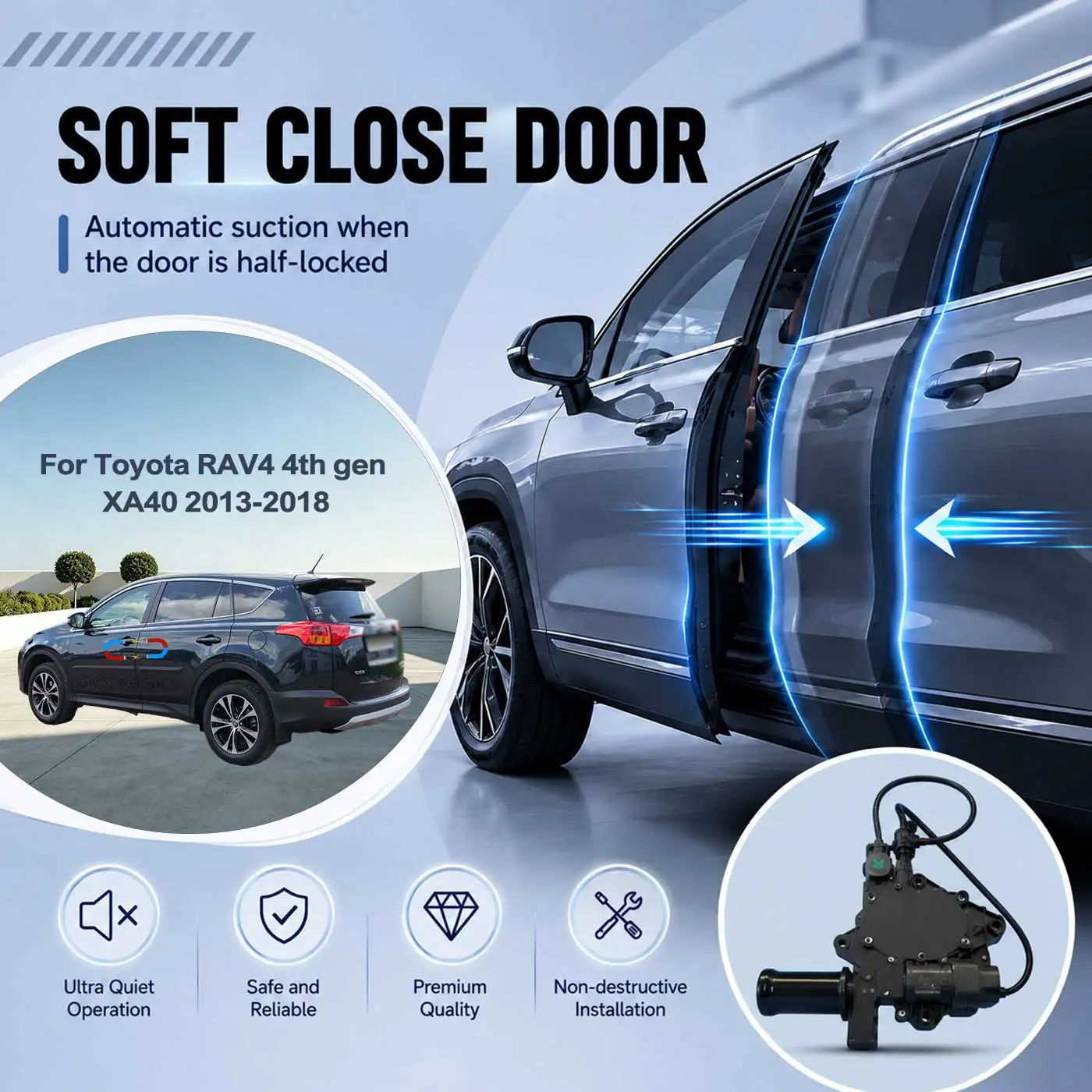For Toyota RAV4 4th gen XA40 2013-2018 Electric Soft Close Door Auto Pull-In Suction Lock Intelligent Silent Closer Kit