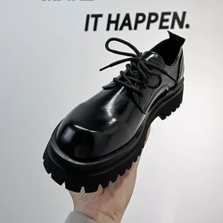 Original Design 2024 Spring New Effet Cire D'huile Black Leather Height Increasing Shoes For Men's Hombre Casual Business Dress