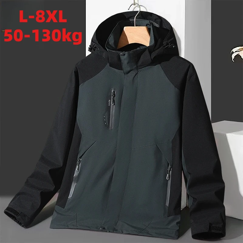 

Mens Hiking Waterproof Jacket 8xl Size Thin Detachable Hooded Coat Outdoor Running Camping Fishing Windbreaker Coat Spring 2026