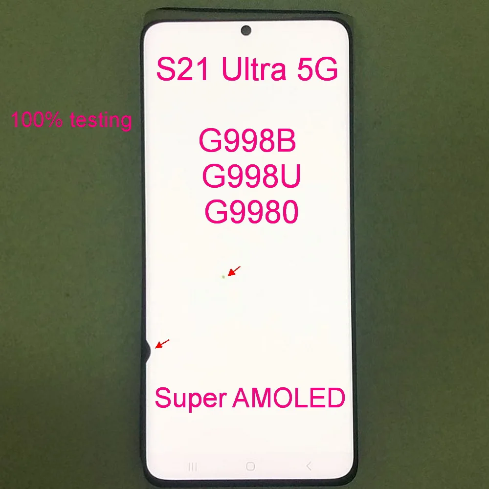 Pantalla LCD Super AMOLED para Samsung Galaxy S21 Ultra 5G G998U G998FG9980, digitalizador de pantalla táctil de 6,8 pulgadas, reemplazo de prueba