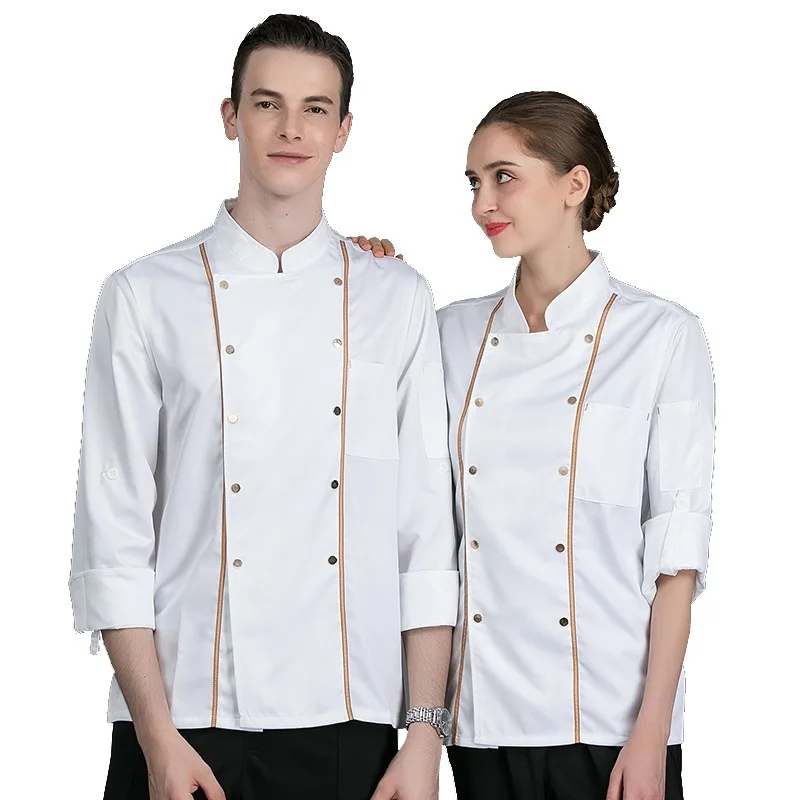 C045 Chef's Work Clothes Kitchen Restaurant Cook Workwear Chef Uniform Breasted Chef Jacket Overalls