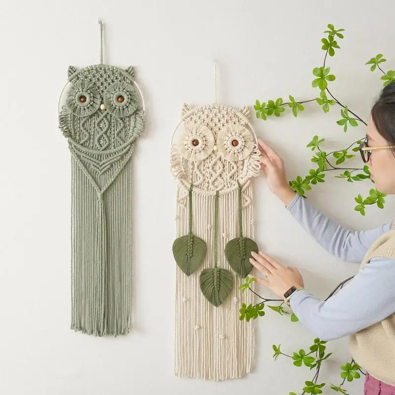 

Woven Owl Macrame Wall Decor Handmade Macrame Wall Owls Tapestry Children's Bedroom Wall Art Animal Pendant Owl Ornaments