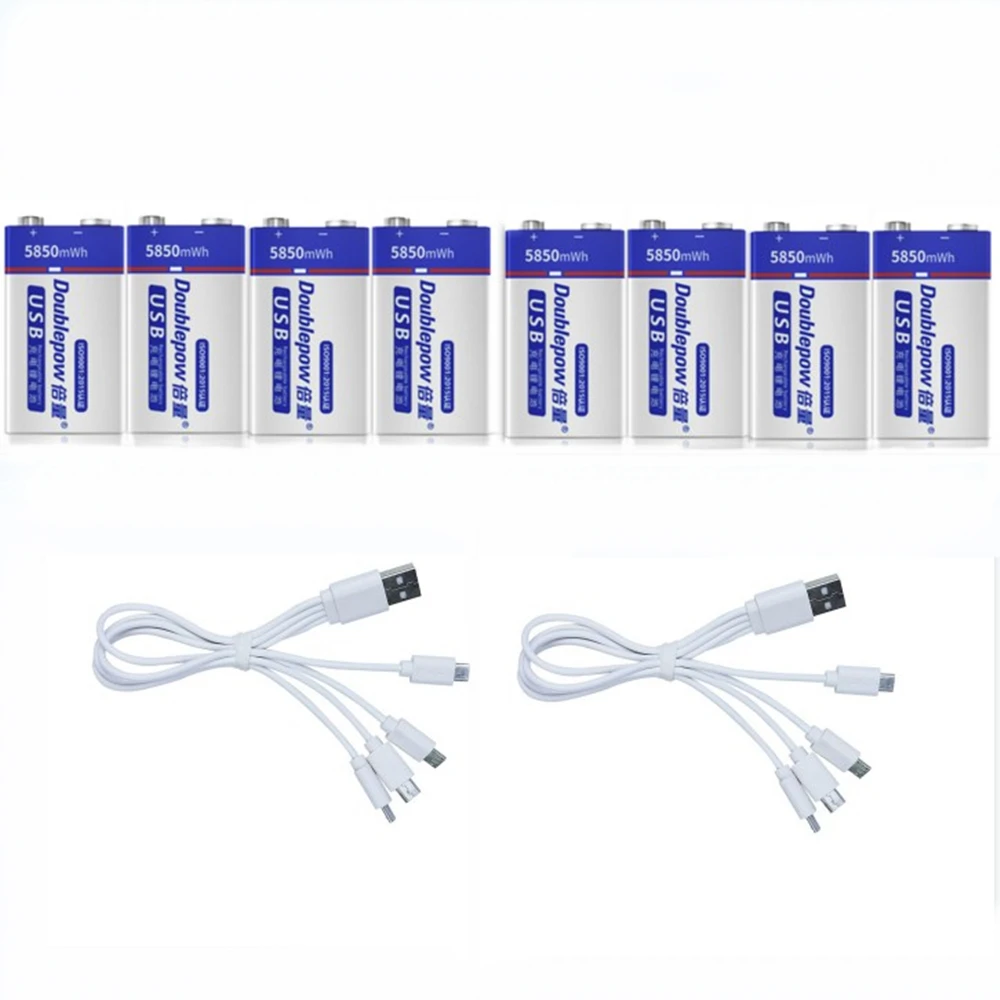 

8pcs/lot Original 5850mWh USB 9V rechargeable battery Type-C interface lithium battery fast charging + charging cable