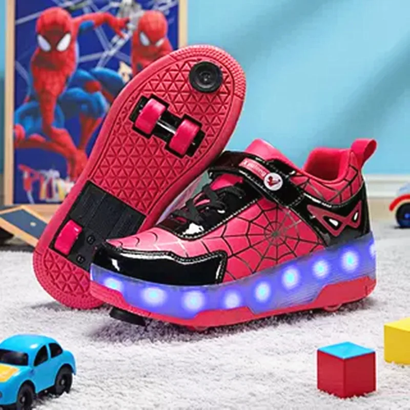 

Kids LED Light Up Roller Shoes 4 Wheels USB Rechargeable Flashing Sneakers Retractable Heelys for Boys Girls Outdoor Sport Gift