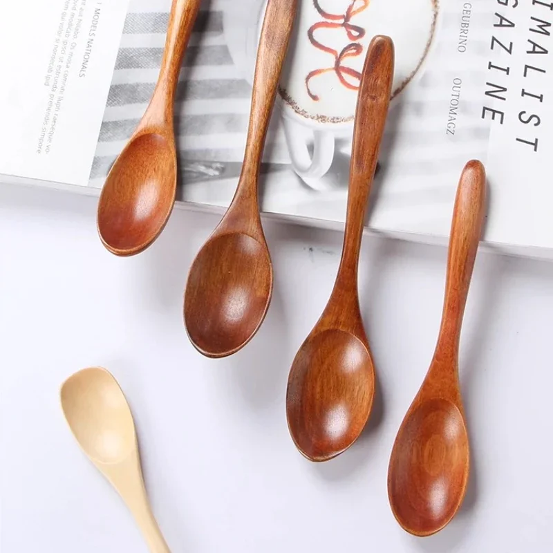 Japanese Small Wooden Spoon Kitchen Supplies Long Handled Solid Wood Tea Spoon Coffee Accessories Dessert Coffee Honey Spoon