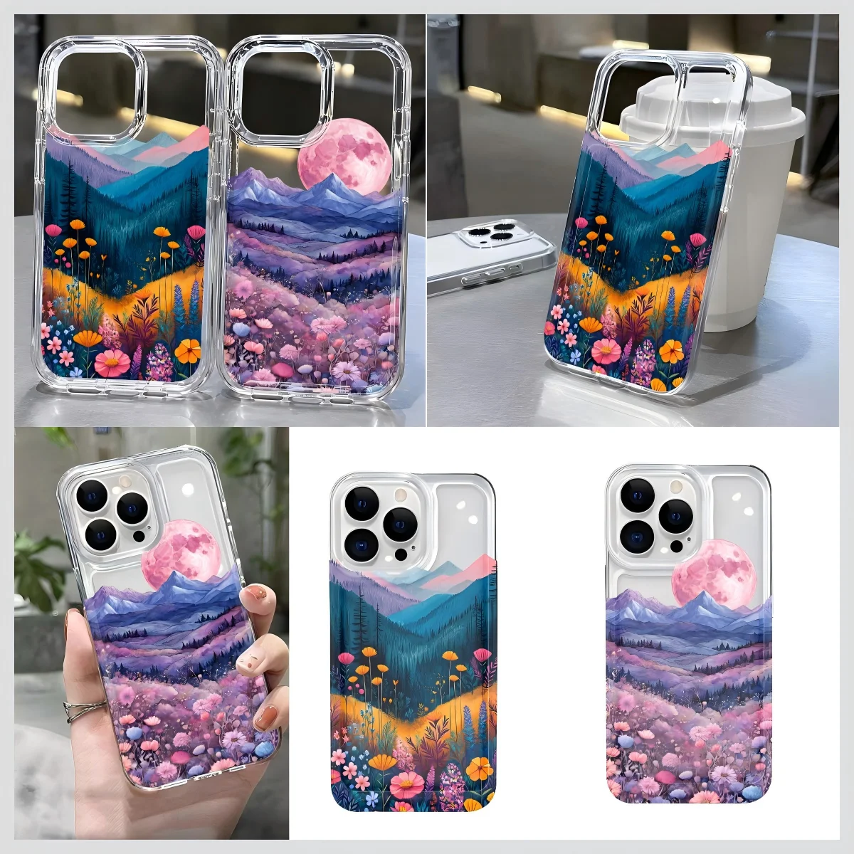 Mountain Flower Moon Phone Case for Samsung Galaxy A56 A36 A26 A55 A35 A05S A15 A54 A34 A24 A14 A05 A04 A13 A73 A53 4G 5G