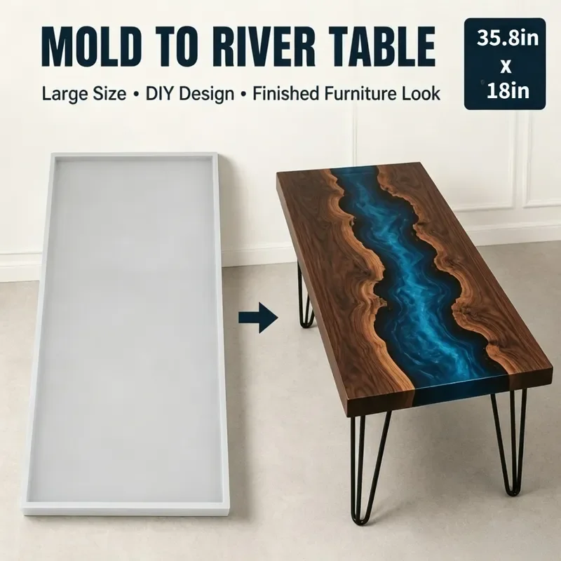 Large rectangular river table silicone mold 91 * 46cm epoxy resin desktop pouring DIY silicone mold