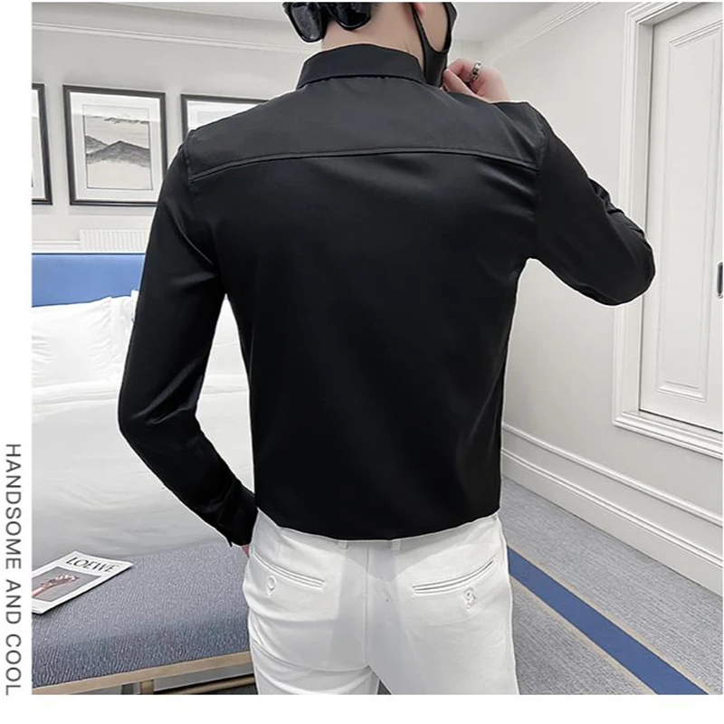 Embroidered Sequin High-End Luxury Slim Fit Long Sleeve Men Shirt Spring New Quality Comfortable Breathable Casual Chemise Homme