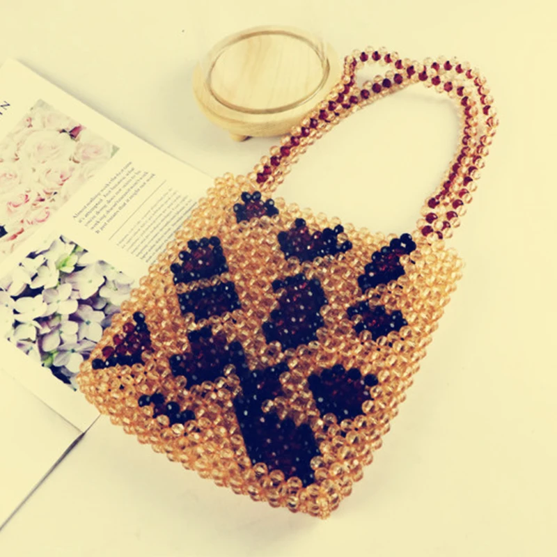 Customized New Women's Fashion Retro Leopard Print Handbag DIY Hand Woven Acrylic Beaded Bag Versatile Casual Mobile Phone Bags