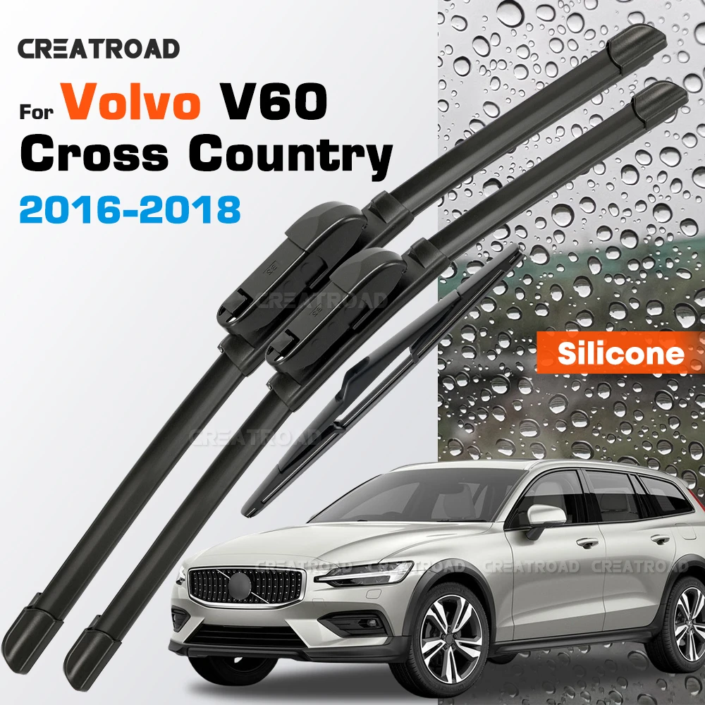 

Silicone Wiper Blades Fit For Volvo V60 Cross Country 2016-2018 Coated Silent HD Wear-Resistant Windshield Wipers 26"+20"+12"
