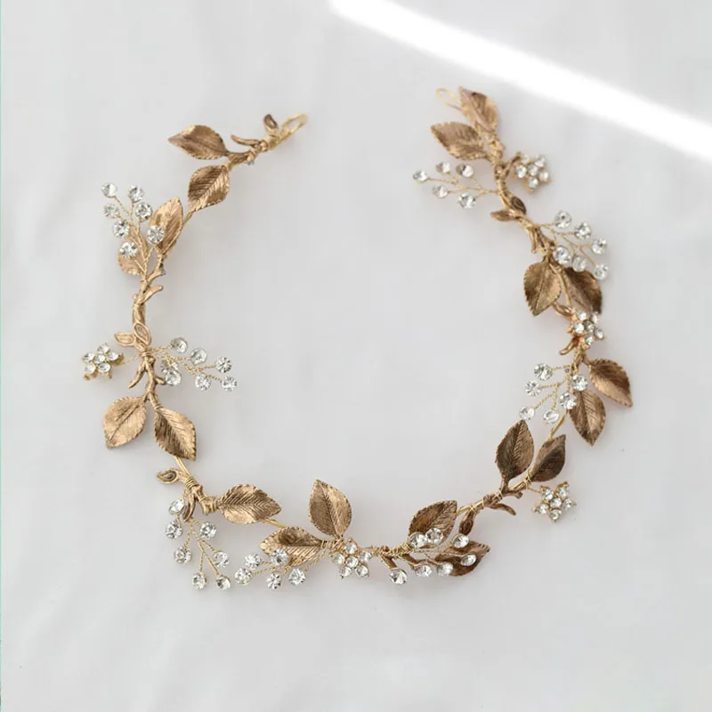 SLBRIDAL Zinc Alloy Baroque Style Antique Gold Color Bridal Tiara Headband Rhinestones Wedding Crown Women Prom Hair Accessories