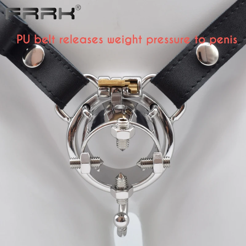 FRRK Male Chastity Belt with Brutal Spiked Pleasure Cock Cage Small Metal Penis Rings BDSM Adults Supplies Intimate Sex Toys