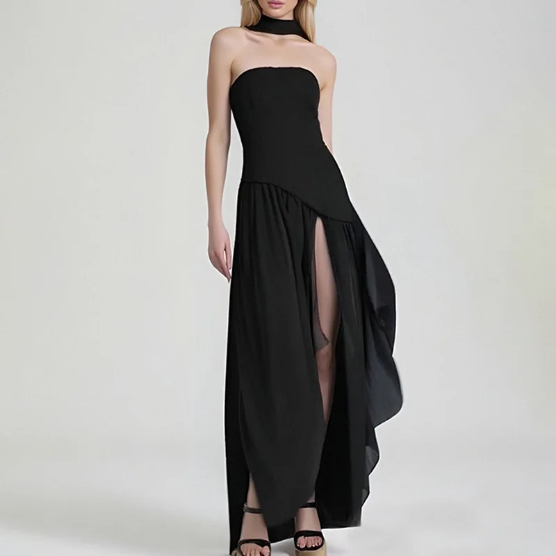 Elegant Solid Waist Split Dress Dresses Spring Summer Slim Fit French Style Women Matching Set