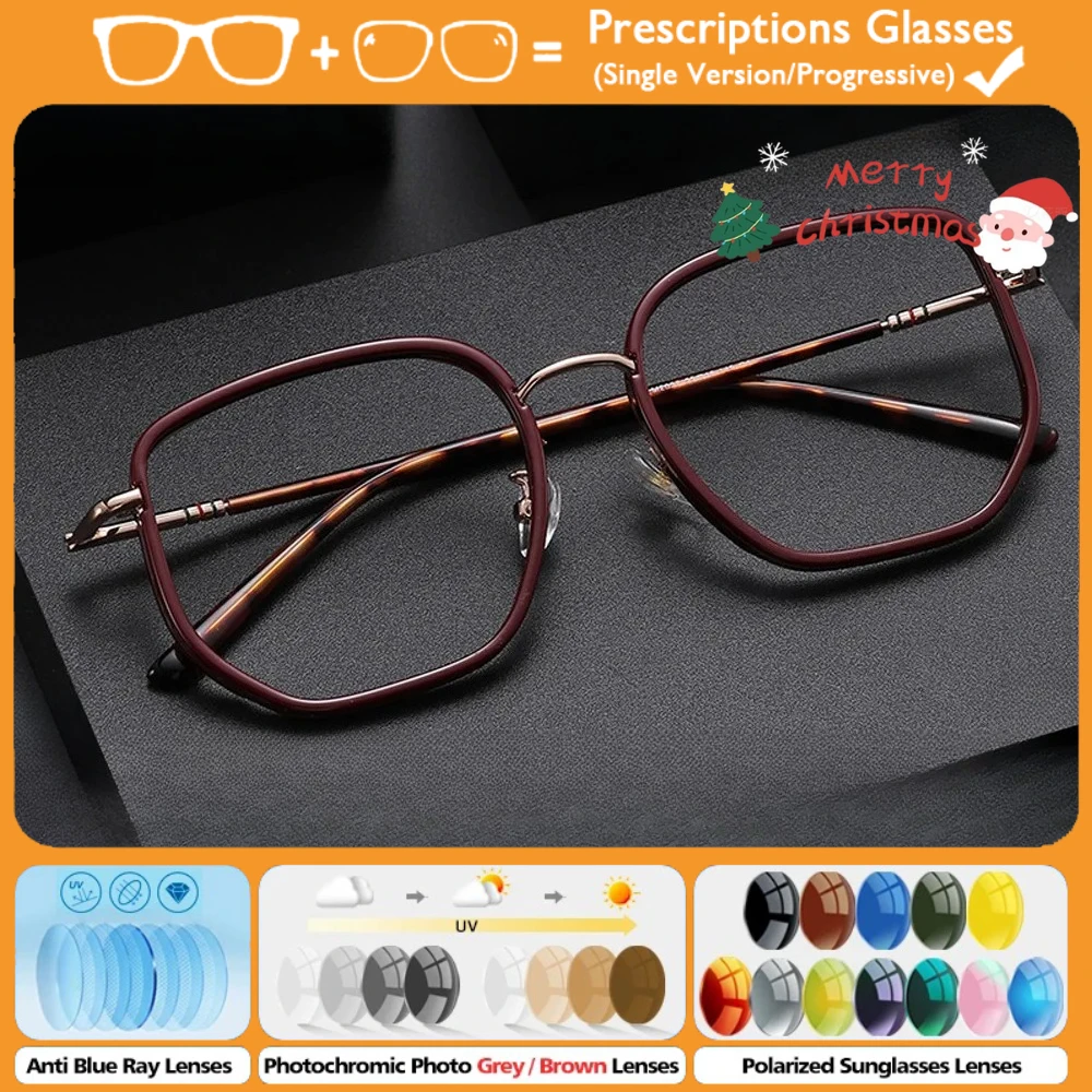 

KUXA (L) винтажная оправа из сплава большого размера, фотохромные очки для близорукости, женские прогрессивные очки с фильтром синего света