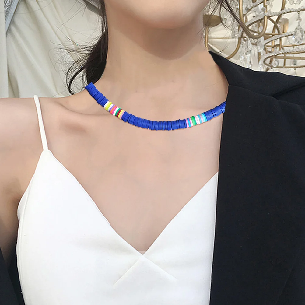 

Clay Round Pieces Necklace Blue Durable Lightweight Alloy Boho Style Beach Festival Summer Pendant Clay Statement Choker Jewelry
