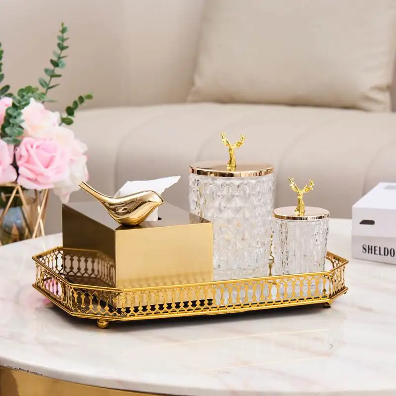 

Ele European Sle Mirror Glass Metal Tray Coffee Table Living Room Decorative Accories Entrance Storage Plate Cup