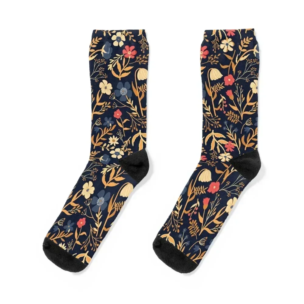 Red, White, & Blue Botanical Garden Floral Print Socks bright garter cycling Men Socks Luxury Brand Women's