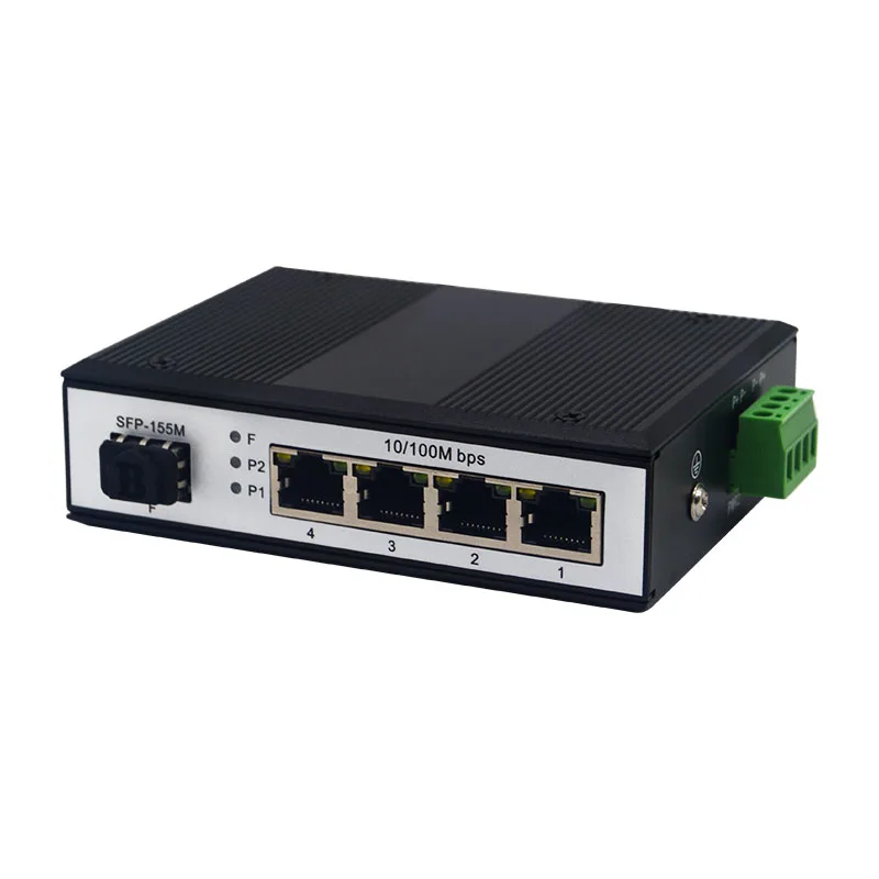 Industrial SFP to RJ45 Ethernet Media Converter 10/100Mbps 1 SFP + 4 100M Ports Dual 9-57VDC Input SFP Fiber Media Converter