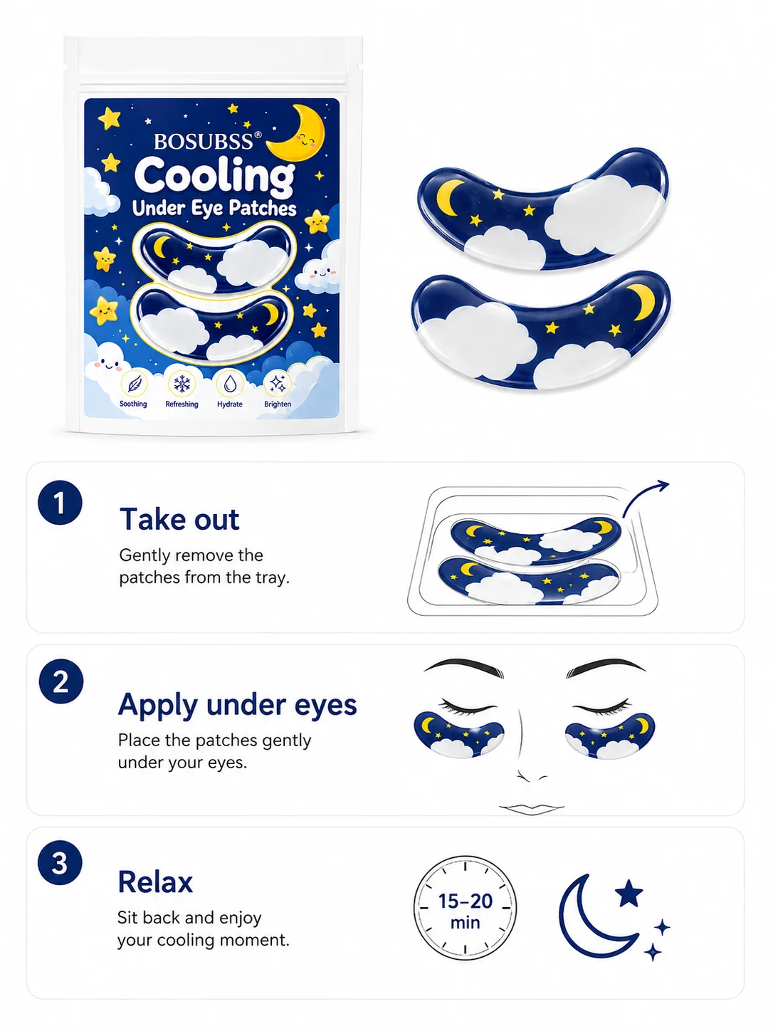 10PCS Moon Under Eye Beauty Patches Soft Gel Feel Eye Patches Easy Peel Beauty Patches For Women Daily Routine