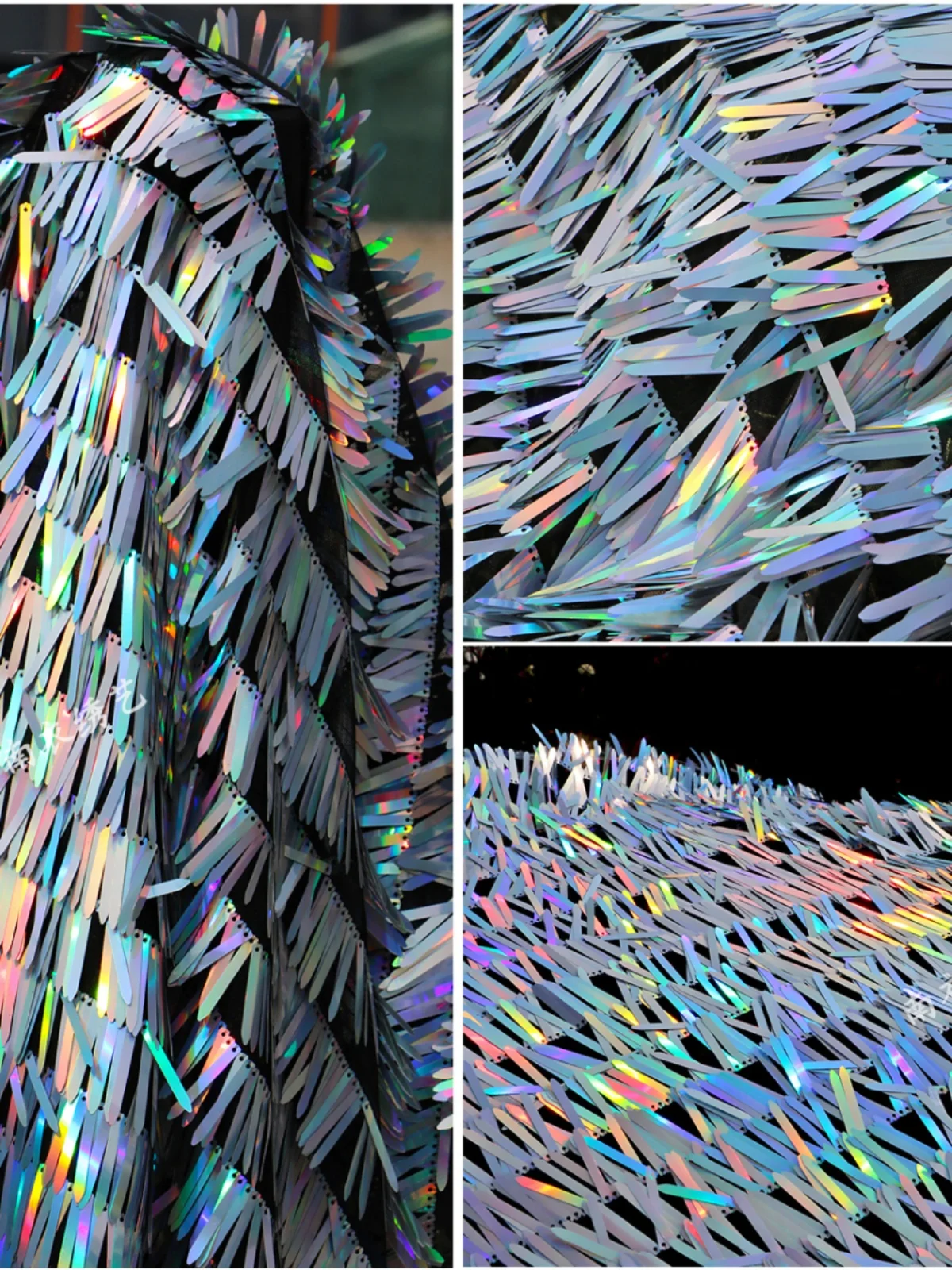 Long Strip Sequin Fabric Colorful Fluorescent Clothing Formal Attire Stage Performance Costumes Designer Diy Sewing Material