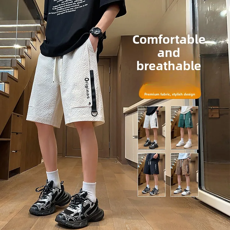 

Men's Workwear ort Pants Five-Quarter Straight Leg Beach Summer orts Retro Bubble Pattern Casual Loose Fit Low Waist