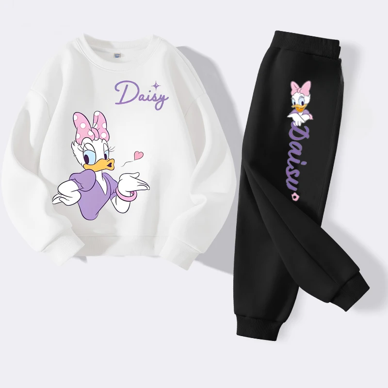 

Весенний повседневный свитшот с принтом ромашки и спортивные штаны, комплект из 2 предметов для детей, комплекты одежды, пуловер для девочек, костюм из двух предметов, спортивный костюм