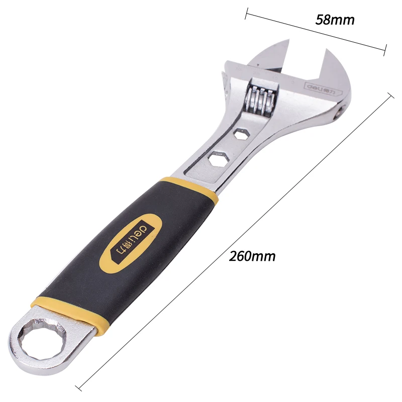 Deli 8 In 10 In Anti-slide Universal Monkey Wrench Plastic Handle Stainless Steel Universal Spanner Hand Tools