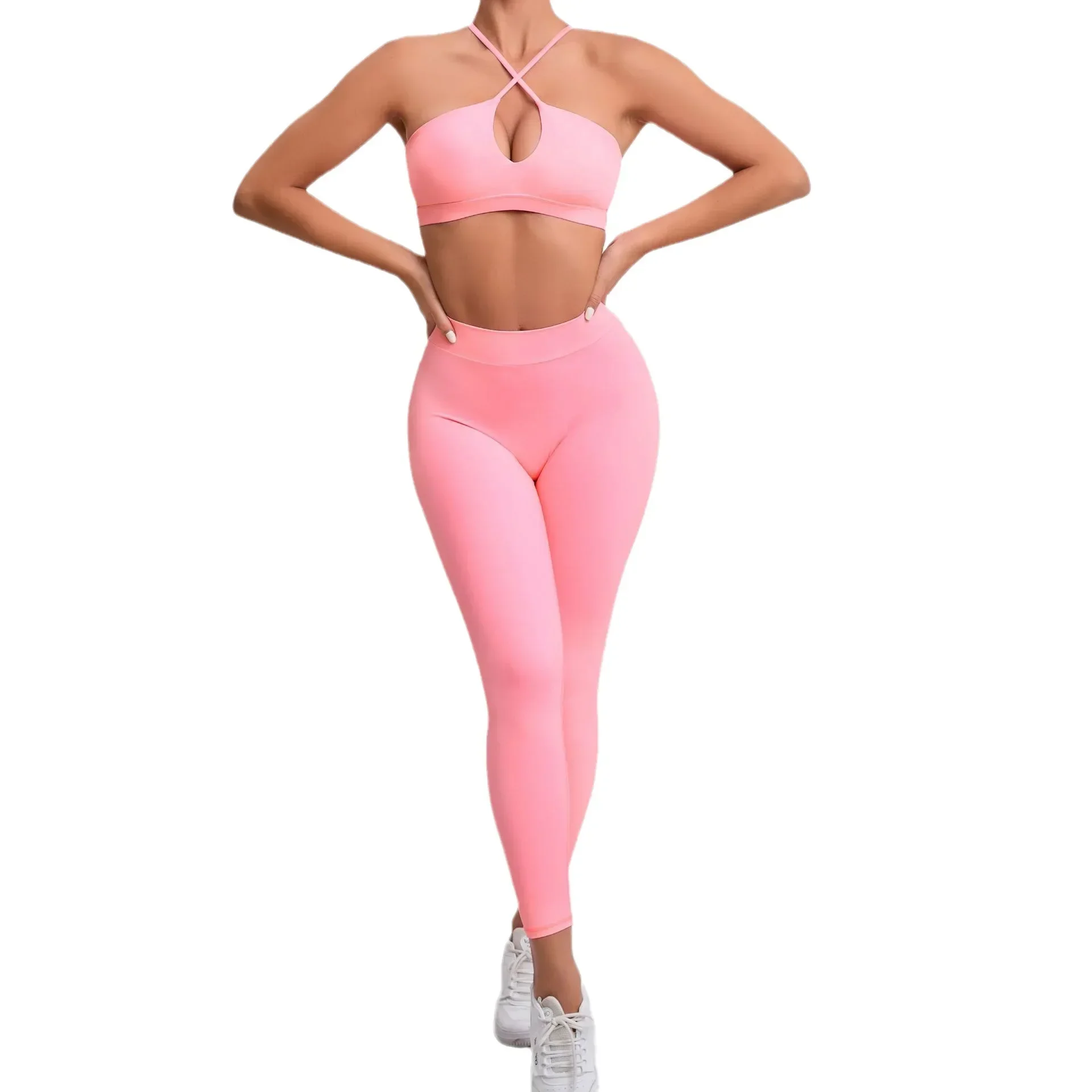 

#%Female Seamless Yoga Sets Sports Fitness Hip-lifting Nude Feel Pants Cross Beauty Back Bra Suits Workout Gym Leggings