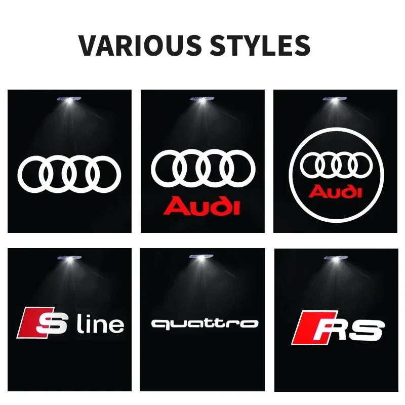 LED Car Door Logo Emblema, Luz de boas-vindas para Audi S4, S3, S5, S6, S7, S8, RS3, RS4, RS5, RS6, A6L, A4L, A3, A4, A7, a5, Q3, Q5L, Q7, Q2L, TT,