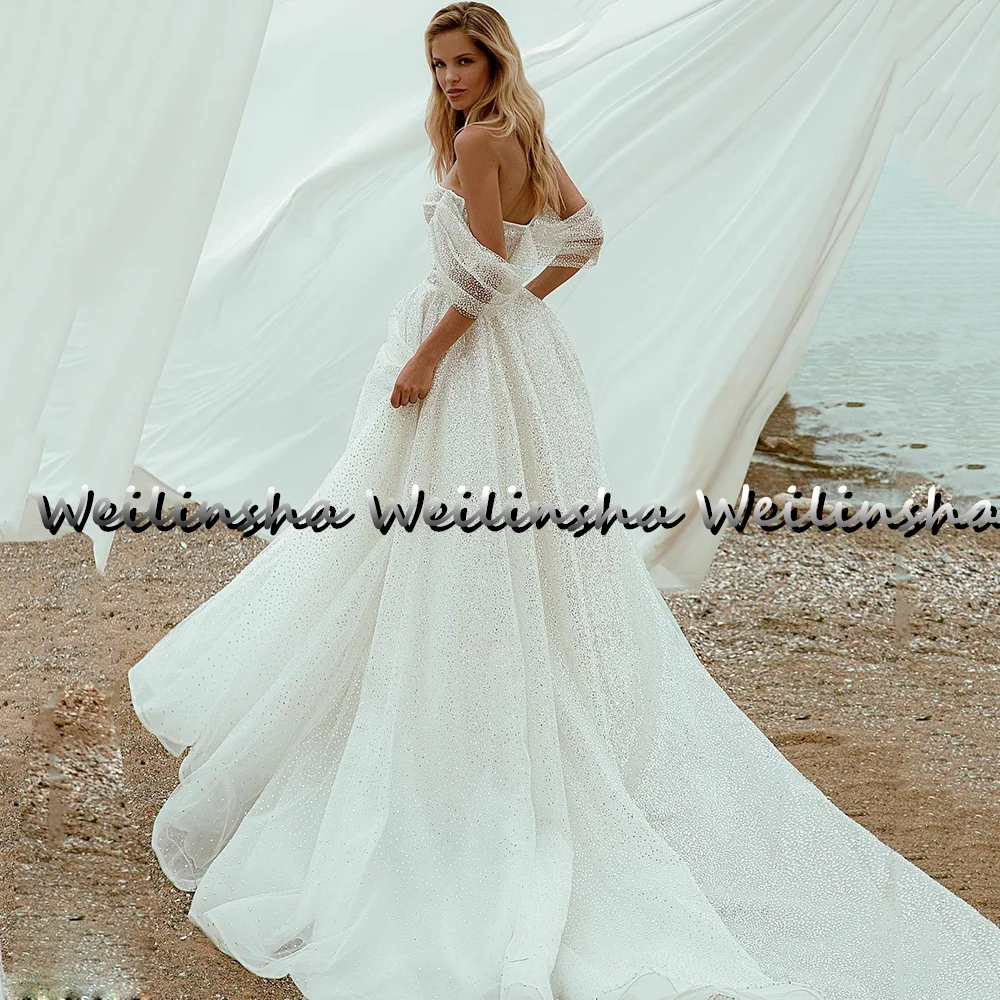 Weilinsha Chic Glitter Wedding Dress Sweetheart Off Shoulder Straps Beach  Gowns Sweep Train 2022 Robes de mariee