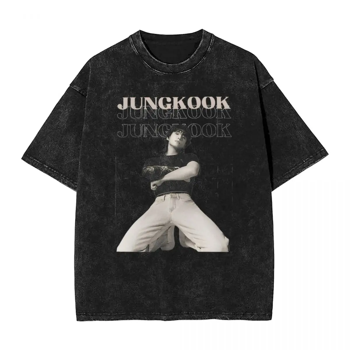 

Jungkooks винтажная промытая Футболка мужская Корейская поп Y2K забавная хлопковая Футболка Пляжная футболка с круглым вырезом хиппи Топы большого размера с принтом