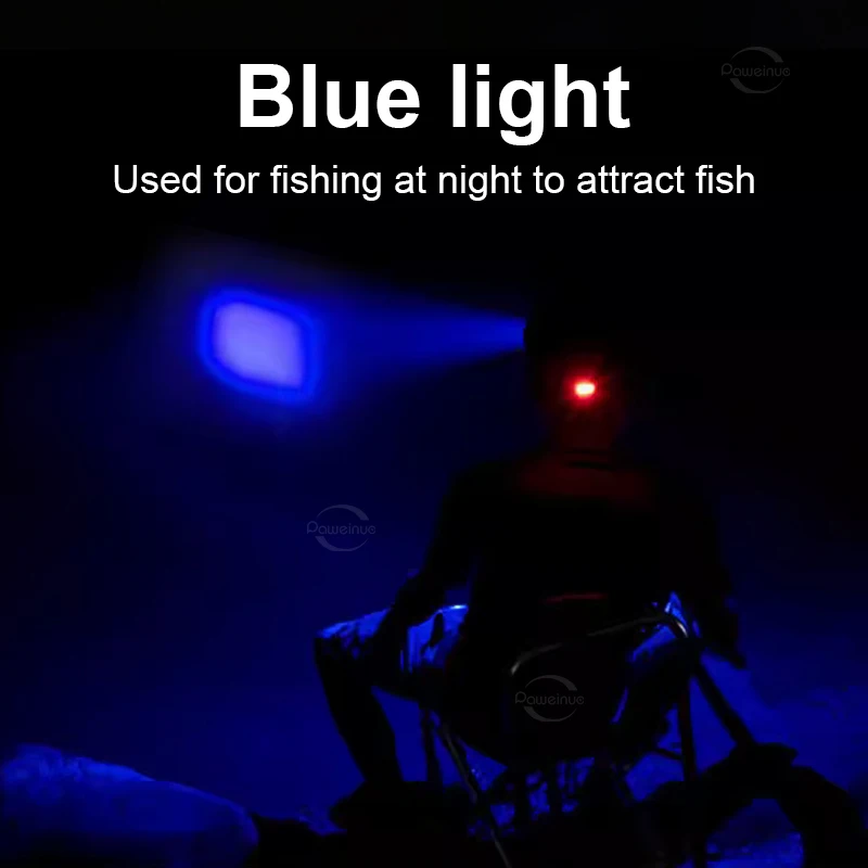 White+Blue Light Powerful Headlight With Warning Light Fishing Head Torch Rechargeable Lamp 5 Modes Outdoor Fishing Hunting Lamp